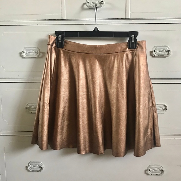 Lush Dresses & Skirts - LUSH / Gold Faux Leather Skater Skirt / SZ M